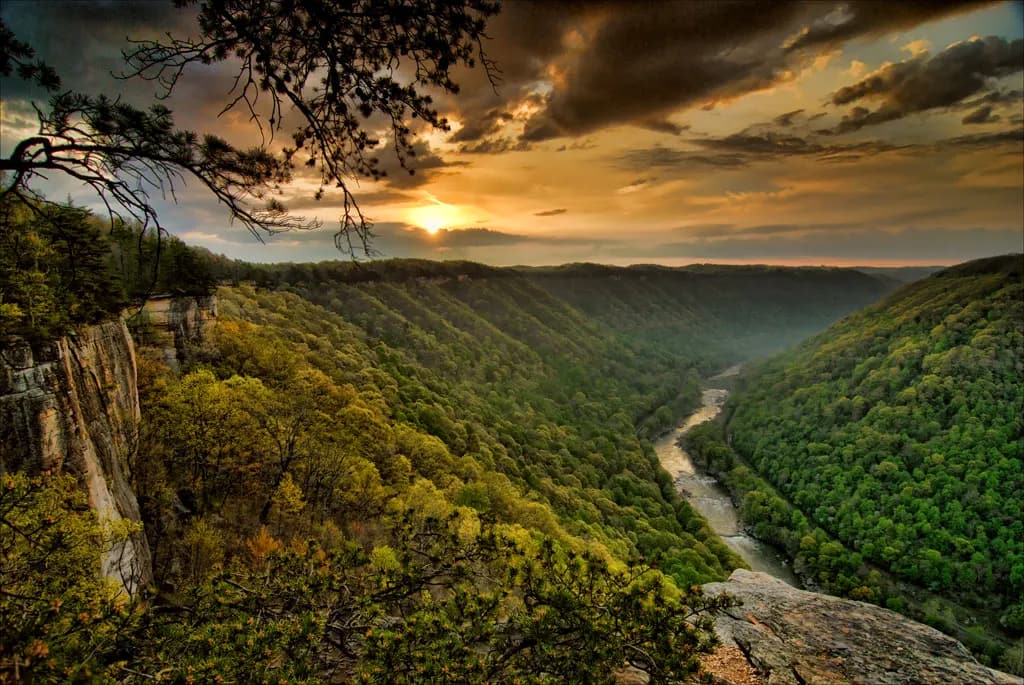 Sunset view over the New River Gorge near Mt. Nebo, WV