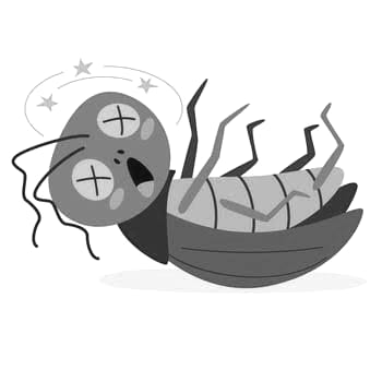 Illustration of a defeated cockroach, flat on its back
